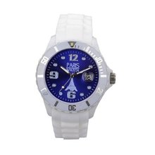 Paris Woman Silicone Quartz Calendar Date White and Dark Blue Dial Designed in France Fashion