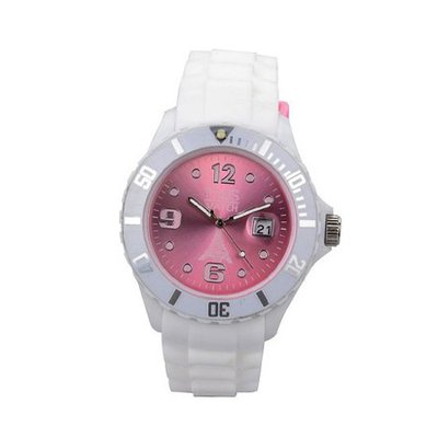 Paris Woman Silicone Quartz Calendar Date White and Light Rose Dial Designed in France Fashion