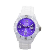 Paris Woman Silicone Quartz Calendar Date White and Purple Dial Designed in France Fashion