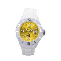 Paris Woman Silicone Quartz Calendar Date White and Yellow Dial Designed in France Fashion
