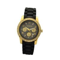 Paris Yellow Gold Plating over Sterling Silver 1Ct Diamond manmade Black Silicone Calendar Quartz Date Designed in France