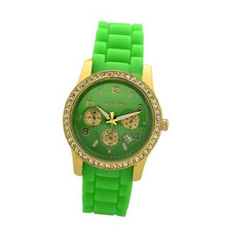 Paris Yellow Gold Plating over Sterling Silver 1Ct Diamond manmade Green Silicone Calendar Quartz Date Designed in France