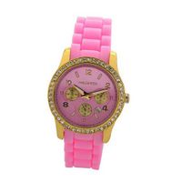 Paris Yellow Gold Plating over Sterling Silver 1Ct Diamond manmade Pink Silicone Calendar Quartz Date Designed in France