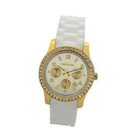 Paris Yellow Gold Plating over Sterling Silver 1Ct Diamond manmade White Silicone Calendar Quartz Date Designed in France