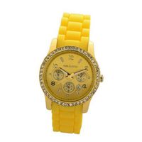 Paris Yellow Gold Plating over Sterling Silver 1Ct Diamond manmade Woman in Yellow Silicone Calendar Quartz Date Designed in France