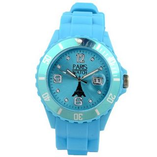 uParis Watch Paris Silicone Light Blue Quartz Calendar Date for  Designed in France 