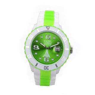 uParis Watch Paris Unisex Silicone Quartz Calendar Date White and Multicolor Green Dial Designed in France Fashion 