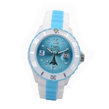 uParis Watch Paris Unisex Silicone Quartz Calendar Date White and Multicolor Light Blue Dial Designed in France Fashion 
