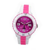 uParis Watch Paris Woman Silicone Quartz Calendar Date White and Multicolor Pink Dial Designed in France Fashion 