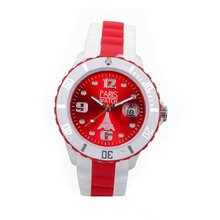 uParis Watch Paris Woman Silicone Quartz Calendar Date White and Multicolor Red Dial Designed in France Fashion 