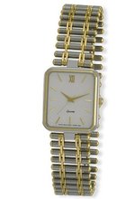 Deluxe Two-Tone Rectangular Case with Steel Link Bracelet, # 0050TX