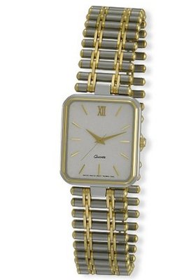 Deluxe Two-Tone Rectangular Case with Steel Link Bracelet, # 0050TX
