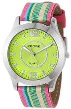 Pedre 0090SNX Pink Striped Grosgrain Strap Silver-Tone
