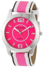 Pedre 0090SPX Pink/ White/ Black Grosgrain Strap Silver-Tone