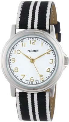 Pedre 0231SX Black/ White Striped Grosgrain Strap Silver-Tone