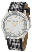 Pedre 0231SX Silver-Tone/ Black-White Plaid Grosgrain Strap