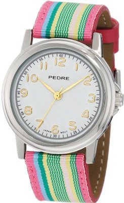Pedre 0231SX Silver-Tone/ Pink Stripe Grosgrain Strap