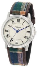 Pedre 0235SX Silver-Tone with Brown Plaid Strap