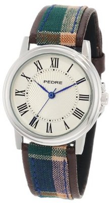 Pedre 0235SX Silver-Tone with Brown Plaid Strap