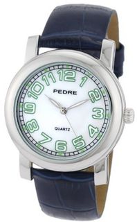 Pedre 6668SX Navy Croc-Embossed Leather Strap Silver-Tone