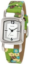 Pedre 6765SX Silver-Tone/ Green Asian Floral Strap