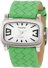 Pedre 7540SX Silver-Tone/ Green Woven Leather Strap
