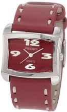 Pedre 7618SX Silver-Tone/ Red Leather Strap
