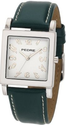 Pedre 7955SX Silver-Tone/ Hunter Green Leather Strap