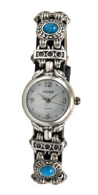 Pedre Antique Silver-Tone Turquoise Stone Leather Strap # 6250SX