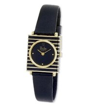 Pedre Black and Gold-Tone Square Retro Leather Strap # 6137G