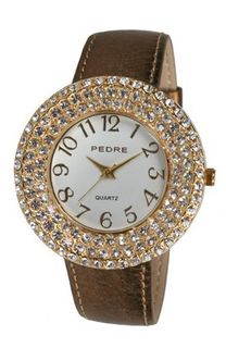 Pedre Large Gold-Tone Crystal with Bronze Leather Strap # 7835GX