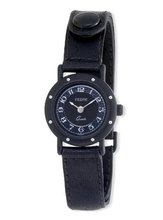 Pedre Round Petite Black Anodized Leather Strap # 6347