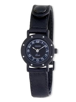 Pedre Round Petite Black Anodized Leather Strap # 6347