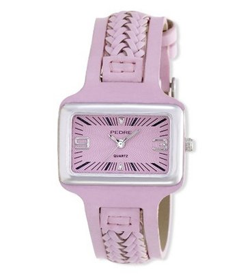 Pedre Silver-Tone Pink Woven Leather Strap # 7862SX