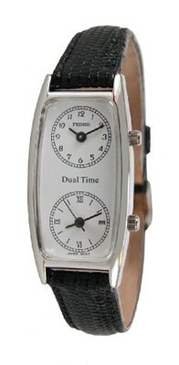Pedre Silver-Tone Traveler Series Dual Time #6645SX-BLK-LIZ