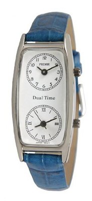 Pedre Silver-Tone Traveler Series Dual Time #6645SX-BLU-CRC
