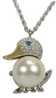 Pedre Two-Tone Crystal Adorned Faux Pearl Duck Pendant with Rope Neck Chain # 8530TX
