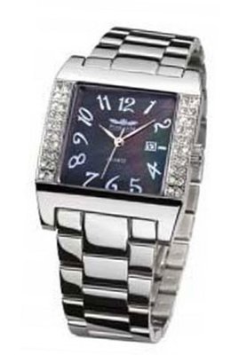 Perigaum Fiona Ladies Link Band Bracelet - Black Dial - P0807SS-BRC