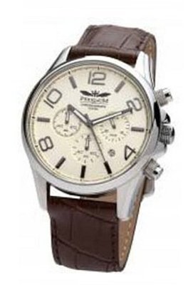Perigaum Moon Walker Chronograph Silver Tone - Brown Band - P0808SW