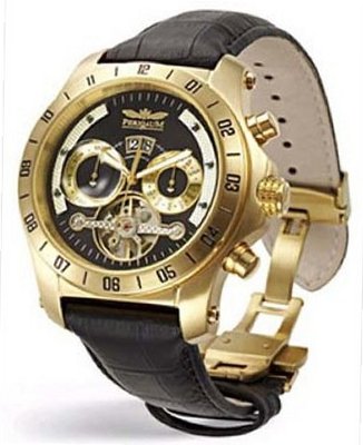 Perigaum Transatlantic Automatic Skeleton Gold Tone - Black Dial - 0605GS