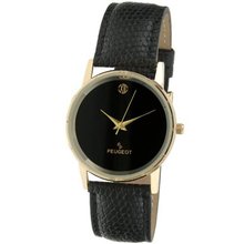 Peugeot 2043BK Genuine Black Leather Strap Black Dial