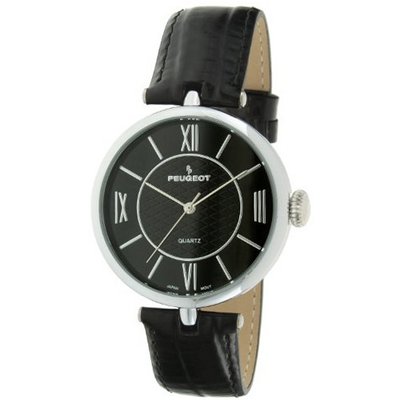 Peugeot 3033BK Unisex Large Dial Black Leather Band