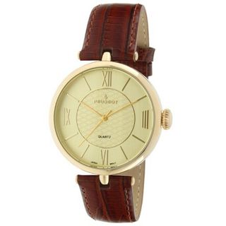 Peugeot 3033BR Unisex Large Dial Shinny Brown Leather Band