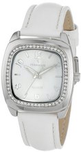 Peugeot 304WT Silver-Tone Swarovski Crystal Accented White Leather Strap