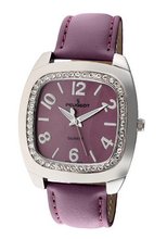 Peugeot 310PR Silver-Tone Swarovski Crystal Accented Purple Leather Strap