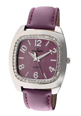 Peugeot 310PR Silver-Tone Swarovski Crystal Accented Purple Leather Strap