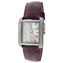 Peugeot 325PR Square Silver-Tone Crystal Bezel Leather Strap
