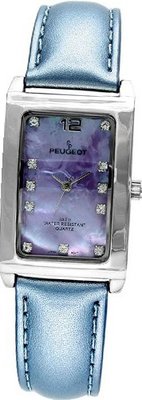 Peugeot 330BL Silver-Tone Shiny Blue Leather Strap