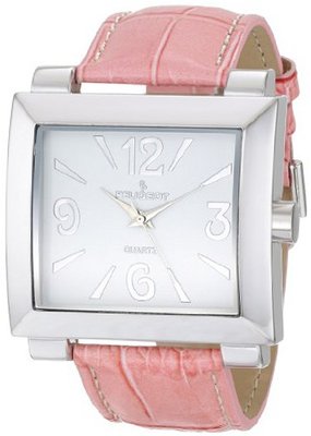 Peugeot 706PK Silver-Tone Pink Leather Strap