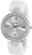 Peugeot 7078SWT White Ceramic Swarovski Crystal Silver Bezel